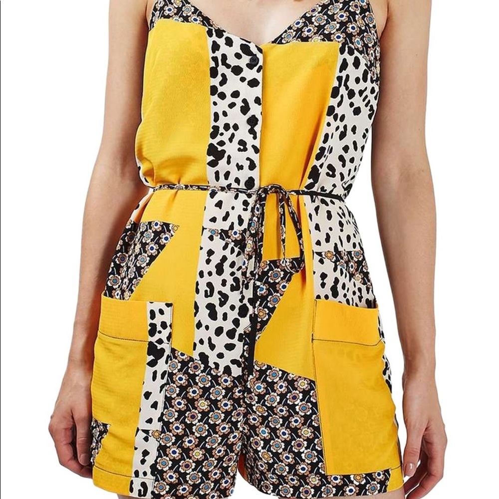 Topshop Animal and Daisy Patchwork Romper